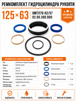 Ремкомплект гидроцилиндра рукояти 125х63 ОМТЛ70-02/97 02.00.300.900